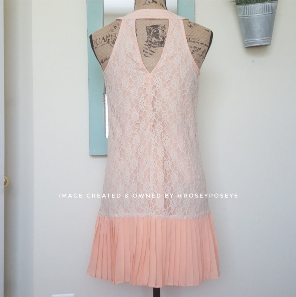Jessica Simpson Peach/Pink Lace Pleated Tank Spring Summer Dress NWOT - Picture 2 of 7